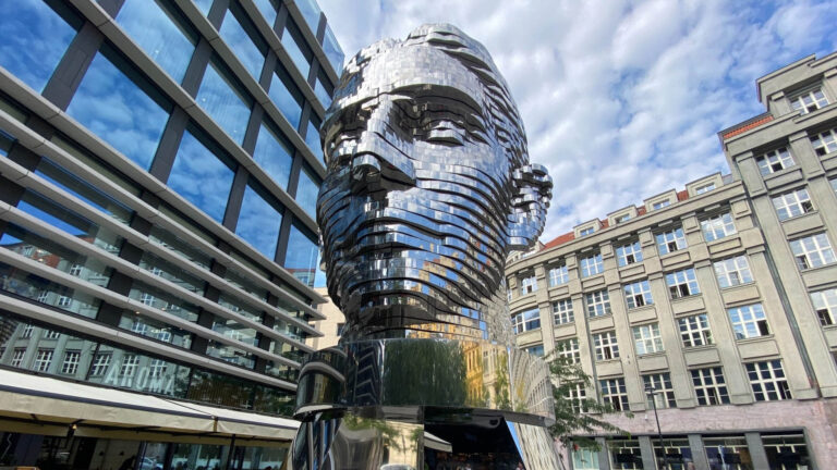 Rotating head of Franz Kafka located in Prague