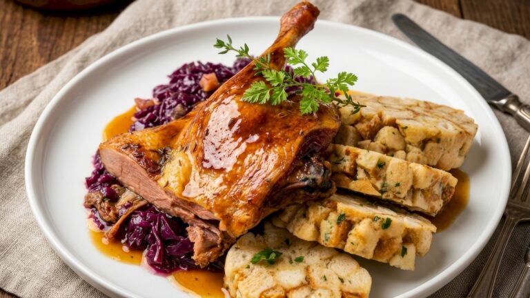 Roasted Duck with Braised Cabbage